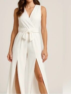 NWT Shelby & Palmer Ivory Split-Leg Tie-Waist Jumpsuit Sz 6 Summer Party, Cruise